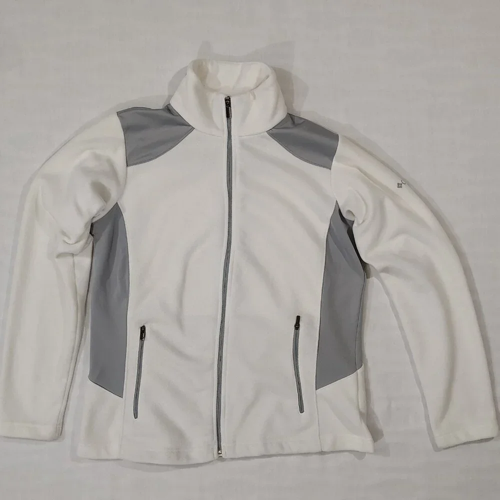 Columbia Sportswear Full Zip Fleece Jacket Womens Size Medium White Gray Pockets - Picture 5 of 16